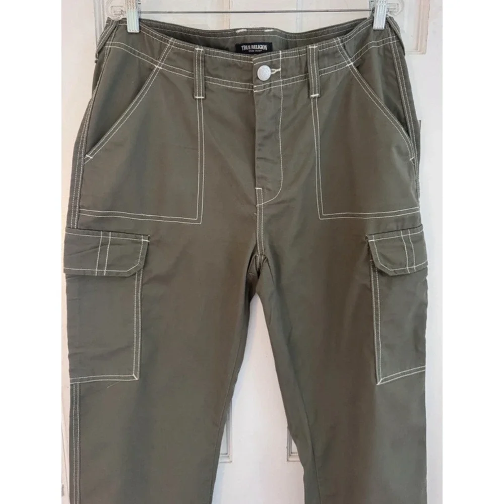 True Religion Women's Military Cargo Trousers Olive‎ Khaki Utility Y2K 34